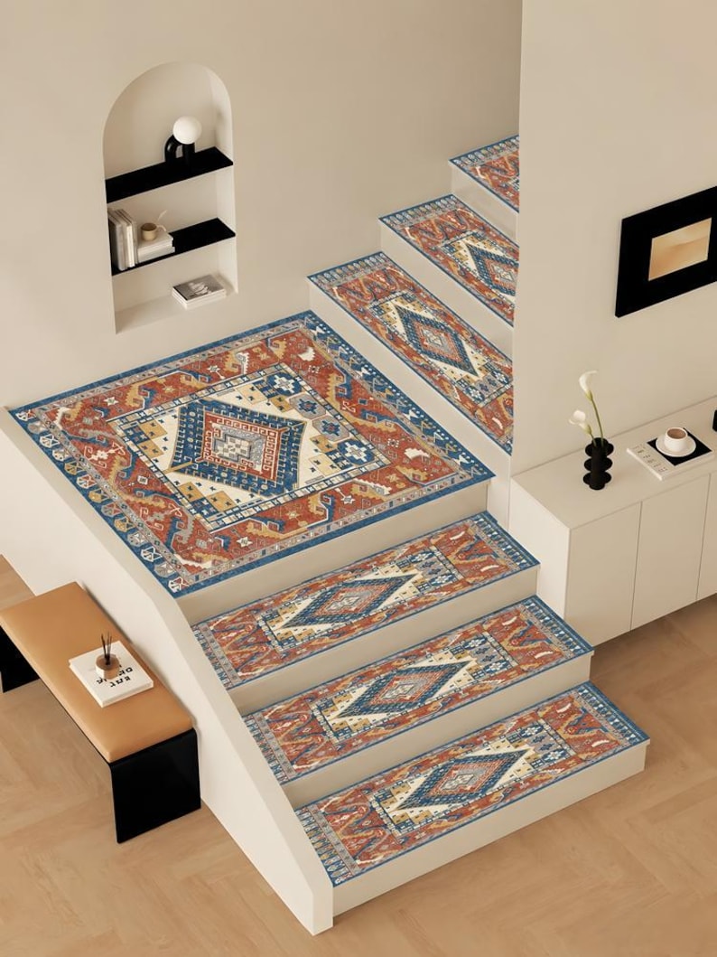 Stair Runner Rug Pattern Stair Tread Step Rug, Wooden Cover Protector, Bunk Stair Mat, Turkish ...