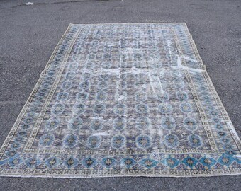 Vintage wool rug, Turkish rug, Handmade rug, Large area rug, Bohemian decor, Rustic rug, Oushak rug, Livingroom rug 6 x 9.2 ft RL8877
