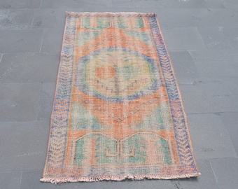 Oushak vintage rug, Turkish rug, Small size rug, Bohemian rug, Vintage rug, Handmade rug, Natural wool rug Doormat rug 2.4 x 5 ft RLO0172