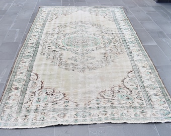 turkish rug , vintage rug , area rug, large rug, oushak rug, handmade rug, 6 x 9.6 Ft natural wool rug , bohemian rug , faded rug RLO1182
