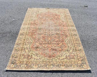 Alfombra vintage, alfombra turca, alfombra hecha a mano, alfombra grande, alfombra de salón de 1,4 x 2,4 m, alfombra oriental, alfombra boho, alfombra de lana, alfombra boho RL9329