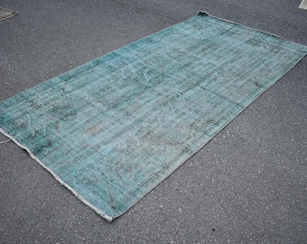 Green area rug, Turkish vintage handmade rug, Bohemian rug, Boho home decor, Natural rug, Kitchen rug, Bedroom rug, 4.6 x 9.4 ft RL9307