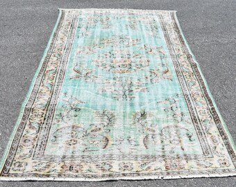 Green rug, Vintage rug, Turkish rug, Handmade rug, Oversize rug 4.9 x 8.6 ft Oushak rug, Bohemian rug, Oriental wool rug, Boho decor RL5394