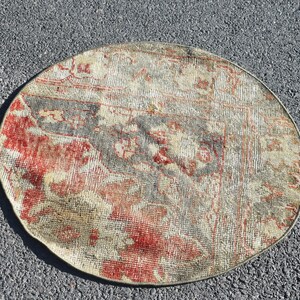Turkish rustic rug, Vintage rug round, Wool rug, Bohemian rug, Small rug 2.7 x 2.7 Ft Home decor, Doormat rug, Oriental rug, Boho rug RL6140