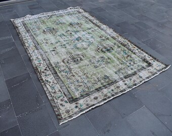 Alfombra verde, alfombra vintage turca, alfombra hecha a mano, decoración del hogar, alfombra oriental, decoración rústica, alfombra para dormitorio, decoración de cocina, 1,5 x 2,4 m RL5273