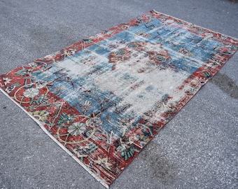 turkish rug,  faded rug, oversize rug, bohemian rug, vintage rug, Free Shipping 5.2  x 9.1 ft handmade rug , natural wool rug , RL3705