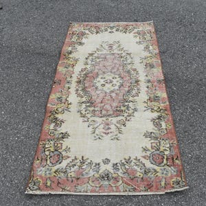 Turkish Rug, Faded  Rug, Runner Rug, Bohemian Rug, Oushak Rug, Free Shipping 2.9 X 5.8 Ft Handmade Rug , Vintage Rug , Wool Rug RLO1751