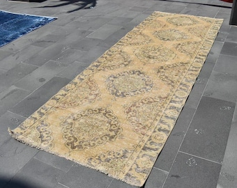 Oushak Teppichläufer, Handgewebter Teppich, Vintage Teppich, Handgeknüpfter Teppich, Wollteppich, Korridorteppich, Boho Teppich 100 x 300 cm RL9340