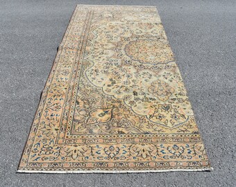 Turkish rug, Handmade rug, Vintage rug, Orange area rug, Home decor, Oriental rug, Oushak decor, Bedroom rug, Carpet, 4.4 x 10.2 ft RL5476