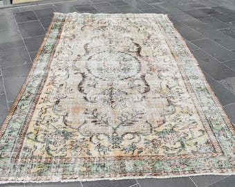 Turkish rug, Vintage rug, Handmade Large rug  5.6 x 9.2 ft  Oriental rug, Bohemian rug, Pale color rug, Boho decor, Oushak rug, Rug, RLO0696