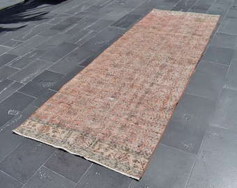 Runner rug, Turkish rug, Vintage rug, Handmade rug, Wool rug, Hallway rug, Orange entryway rug, Bohemian rug, Carpet, 3.6 X 9.5 Ft RL7996