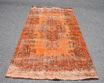 Red rug, Vintage rug, Turkish rug, Handmade rug, Oversize rug 4.8 x 9.3 ft Oushak rug, Bohemian rug, Overdyed wool rug, Boho decor RL9284