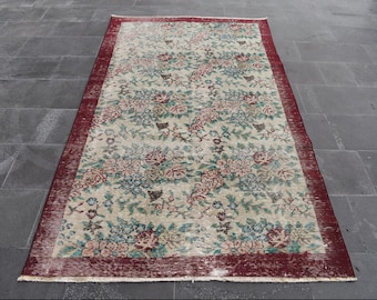 Vintage Floral Oushak Rug, 4.2 x 7.5 ft, Turkish Wool Area Rug