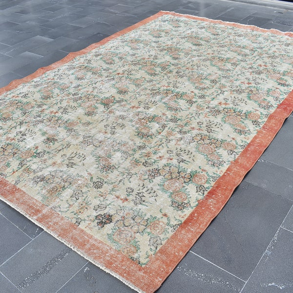 Turkish rug, Vintage rug, Home decor, Oversize rug, Floral rug, Livingroom rug, Wool rug, Diningroom rug, Boho rug, 7.2 x 10.7 ft RLO0841