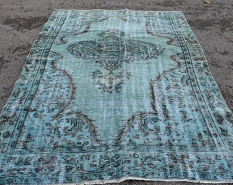 Diningroom decor rug, Vintage rug, Turkish rug, 5.7 x 8.7 ft Old rug, Wool rug, Boho decor rug, Large rug, Handmade rug, Green rug RL6835
