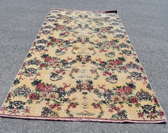Turkish rug, Bedroom rug, Vintage wool rug, Home decor, Floral rug, Oushak rug, Handmade rug, Livingroom rug, Carpet, 4.7 x 9.2 ft RLO0083