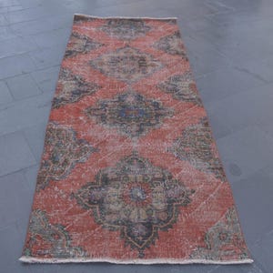 Faded rug, Turkish small size runner rug, Vintage handmade rug, Boho home decor, Hallway rug, Oriental rug, Rustic rug 3.2 x 8 ft RL00247