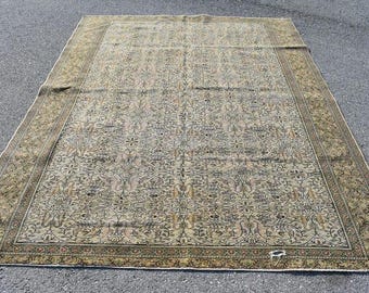 Green area rug, Large rug, Turkish rug, Vintage rug, Handmade rug, Oriental rug, Livingroom decor, Bohemian rug, Carpet, 6.5 x 8.6 ft RL8571