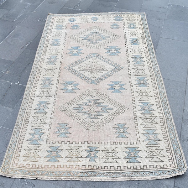 Vintage rug,  Turkish rug,  Handmade wool rug, Small area rug, Natural wool rug, Home decor, Bohemian rug, Doormat, 3.7 x 6.5 ft RL8385