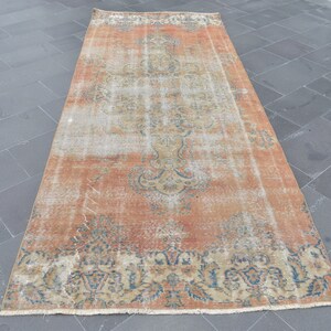 Vintage rug, Turkish rug, Handmade rug, Runner rug, Boho rug, Home decor, Hallway rug, Oushak rug, Diningroom rug, 4.1 x 10.2 ft RLO0394