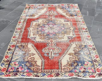 Turkish rug, Handmade rug, Vintage rug, Doormat rug, Home decor, Oriental rug, Oushak decor, Bedroom rug, Small carpet 4.4 x 7.1 ft RLO0577