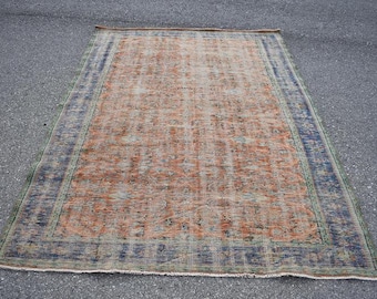 Vintage rug, Turkish rug, Wool rug  5.7 x 8.3 Ft tribal rug, Bohemian rug, boho decor rug, oushak rug, Handmade rug, Area rug RL9310