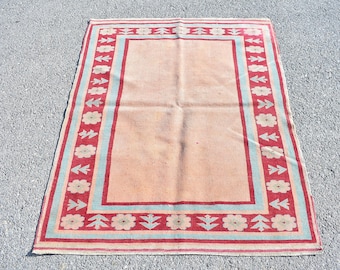 Vintage rug, Turkish rug, Small rug, Boho decor rug, 3.6 x 4.7 ft Wool rug, Oushak rug, Doormat rug, Anaolian rug, Handmade rug, RLO1494