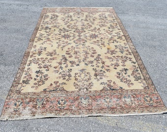 Large size rug, Floral rug, Turkish rug, Vintage rug, Handmade rug, Oushak rug, Diningroom rug, Bohemian rug, Home decor 5.2 x 9.9 ft RL4816
