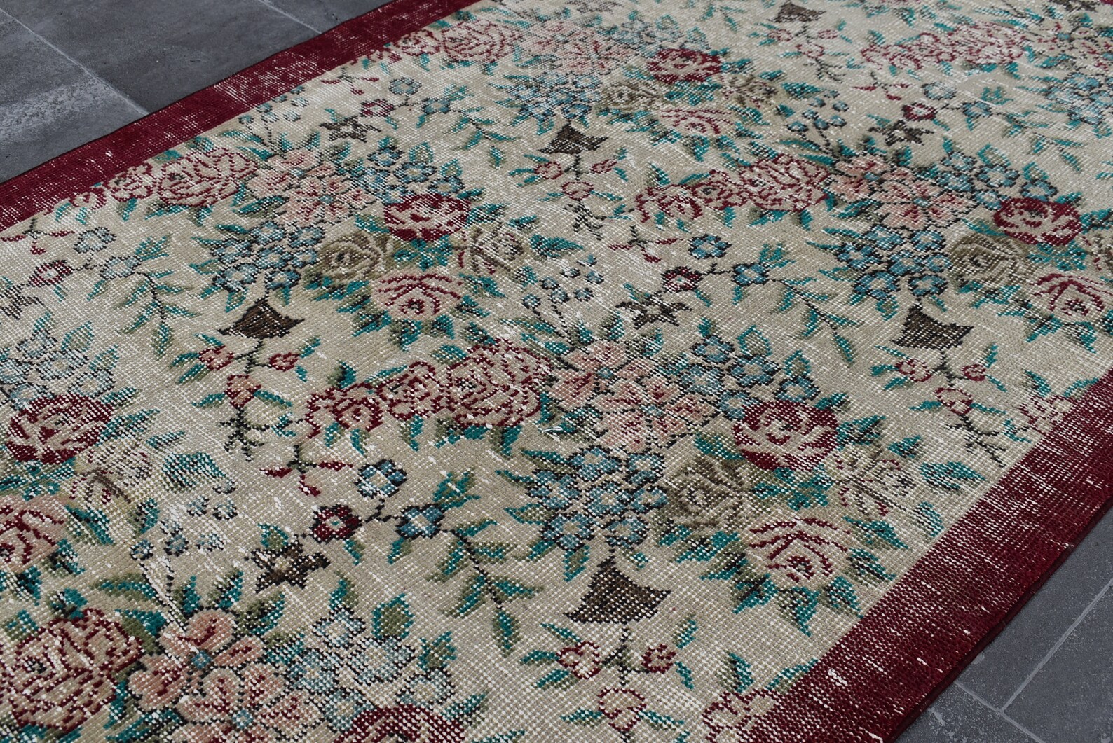Patterned Turkish Rug Floral Pattern Turkish Rug, Vintage Oushak Rug Free Shipping 4.2 X 7.5 ...