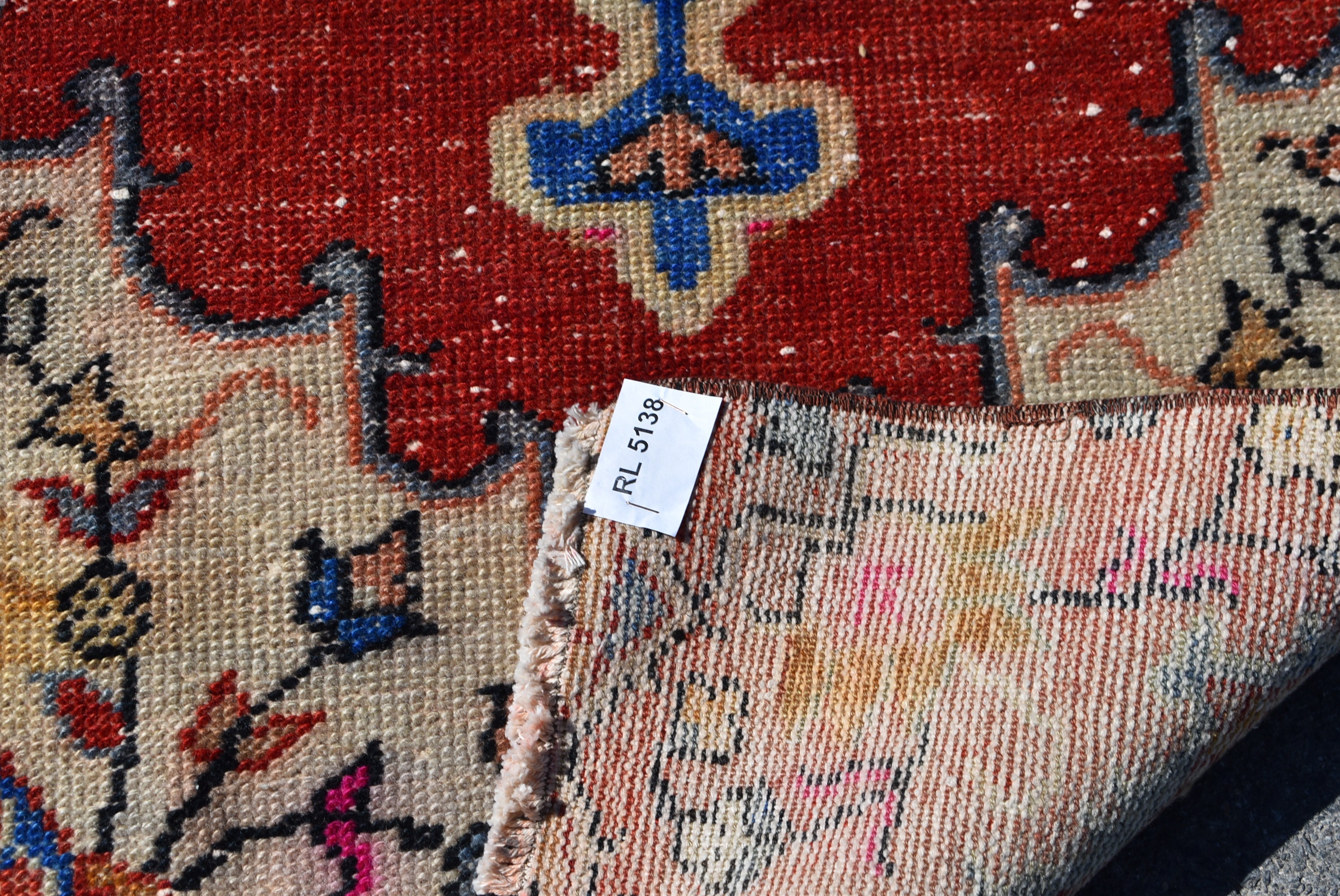 Turkish area rug Red and blue rug Handmade rug Vintage home Etsy