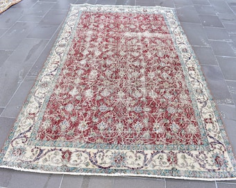 Large rug, Vintage wool rug, Turkish oriental rug, Handmade rug, Oushak rug, Bohemian rug, Home decor, Diningroom rug 5 x 8.7 ft RLO0986