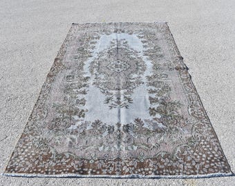 turkish rug, vintage rug, Overdyed rug, Oushak rug 4.9 x 8.9 ft natural wool rug, bohemian area rug, Home decor rug, anatolian rug RL7648