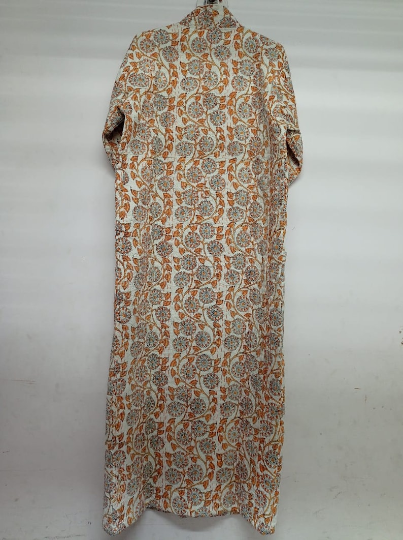 Indian Hand Block Kantha Quilted Kimono Robe Pure Cotton FLORAL Bath Robe Dressing Gown Beachwear Nightwear Swimwear Long