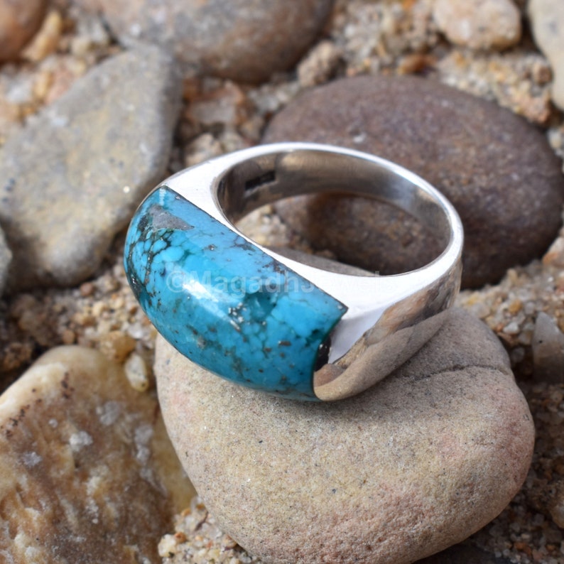 December Ring Gift For Him AAA Natural Turquoise Mood Ring For Boys Good Health Ring Solid Silver Ring 925 Silver Ring For Man