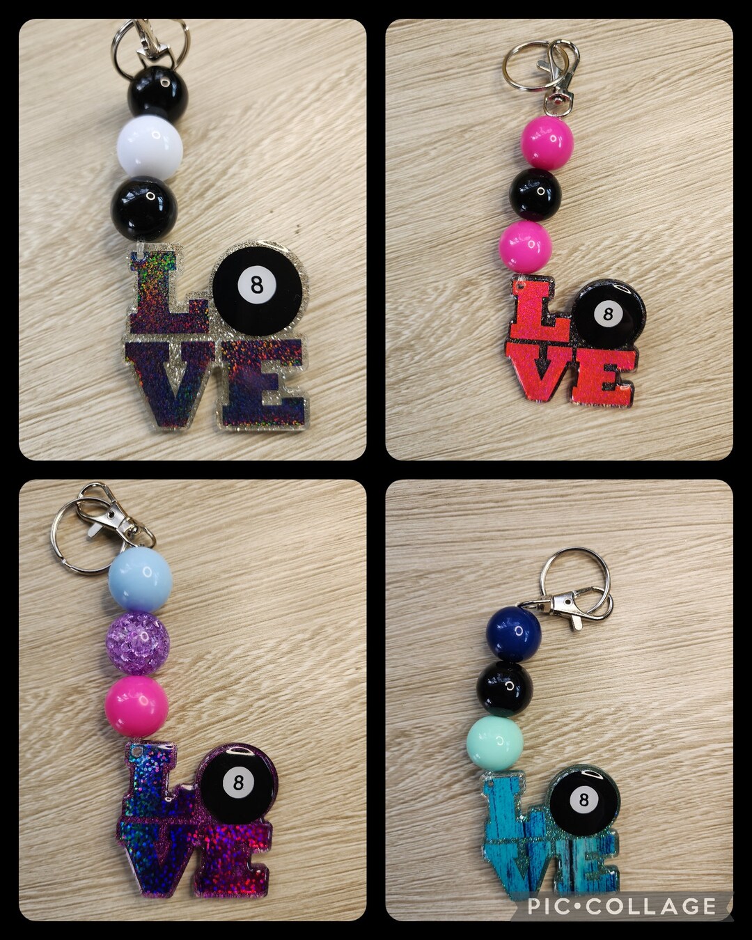Pool Billiards Love Keychain, Purse Dangle, Bag Accessory Cue Case ...