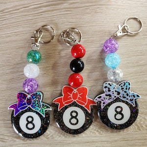 Pool Billiards 8 Ball Keychain or Case dangle. 8 ball marker