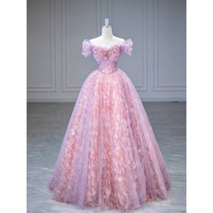 Dreamy Floral Off Shoulder Prom Dress, Pink Puffy Prom Dress, Flower Prom Dress, Cocktail Dress, Evening Gown, Party Gown, Custom Prom Dress