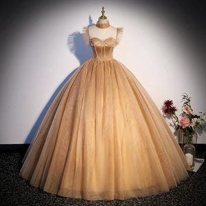 Vestido de fiesta largo abullonado marrón de ensueño, vestido de fiesta de tul marrón, vestido de gala, vestido de cóctel, vestido de fiesta de noche, vestido formal, vestido de noche