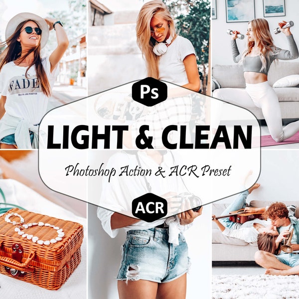 10 Licht & sauber Photoshop Aktionen und ACR Presets, helle luftige Ps Aktion, Lifestyle Fotografie Filter Editing, Blogger für Reise-Thema