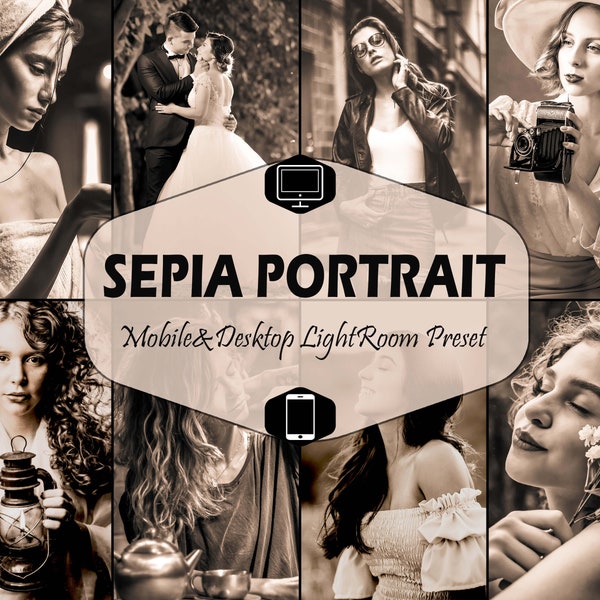 12 Sepia Portrait Mobile & Desktop Lightroom Presets, Vintage LR Preset, Wedding, DNG Lifestyle Blogger For Photography Instagram Theme