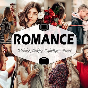 10 Romance Mobile & Desktop Lightroom Presets, lover valentines day LR preset, Portrait Trendy Filter, DNG Lifestyle Instagram Theme