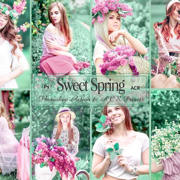 12 Sweet Spring Photoshop Actions And ACR Presets, Outdoor Bright Ps Action, Best Green And Pink Filter Female, New Style HDR Theme, Rose