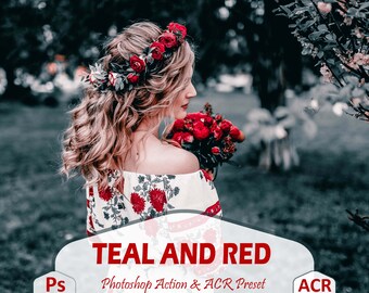 10 Teal And Red Photoshop Actions And ACR Presets, Moody Dramatic Blogger Ps Action, Best Wedding Filter Editing, Instagram For Film Theme