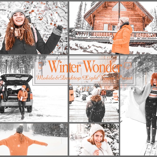 12 Winter Wonder Mobile & Desktop Lightroom Presets, Bright LR Preset, Top Filter, DNG Snow Blogger, Internal For Orange And White Hue