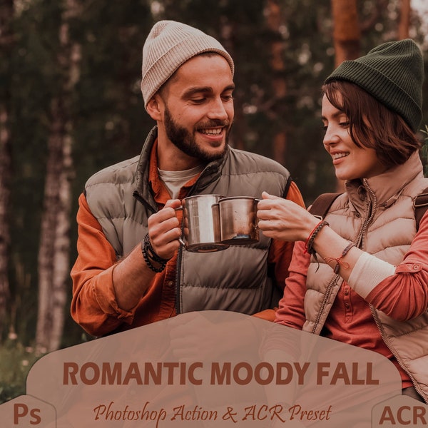 12 actions romantiques Moody Fall Photoshop et préréglages ACR, Autumn Blogger Ps Action, Meilleure édition de filtre orange, Instagram pour le thème sombre