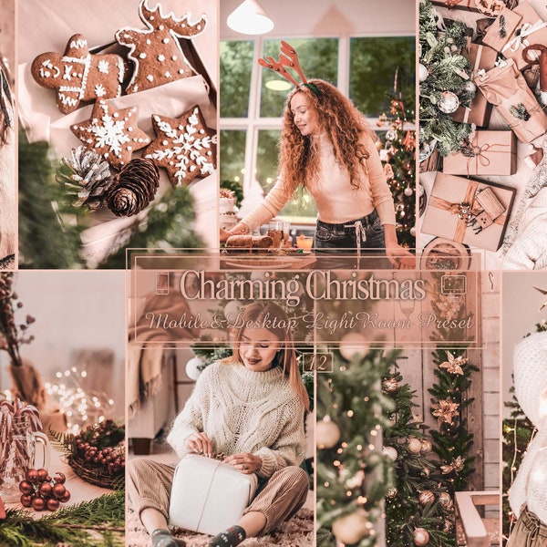 12 Charming Christmas Mobile & Desktop Lightroom Presets, Dark LR Preset, Top Filter, DNG Winter Blogger, Fade For Brown And Green Hue