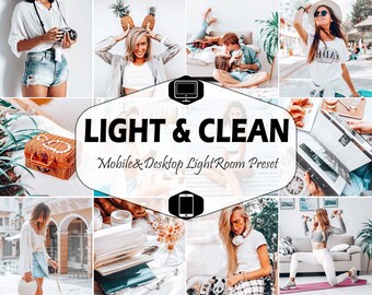 10 Light And Clean Mobile & Desktop Lightroom Presets, Bright Airy LR Preset, Portrait DNG Lifestyle Blogger For Photography Instagram Theme