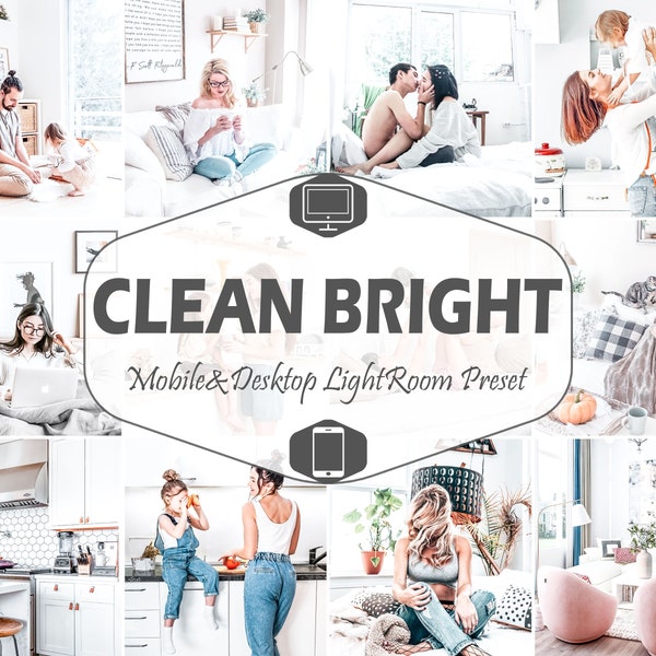 18 Clean Bright Mobile & Desktop Lightroom Presets, Light LR Preset, Best White Tones, DNG Blogger For Photographer Filter Instagram Theme