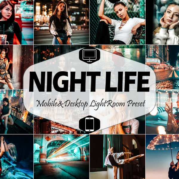 10 Night Life Mobile & Desktop Lightroom Presets, nighttime photography LR preset, editing Filter, DNG blogger Lifestyle Instagram Theme