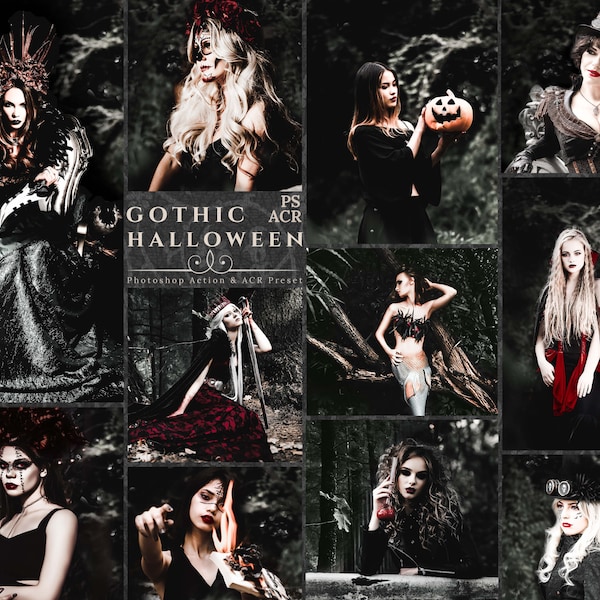 10 Gothic Halloween Photoshop Actions And ACR Presets, Autumn Spooky Ps Action, Deep Moody, Fantasy Costume lifestyle For, Best Clean Tones